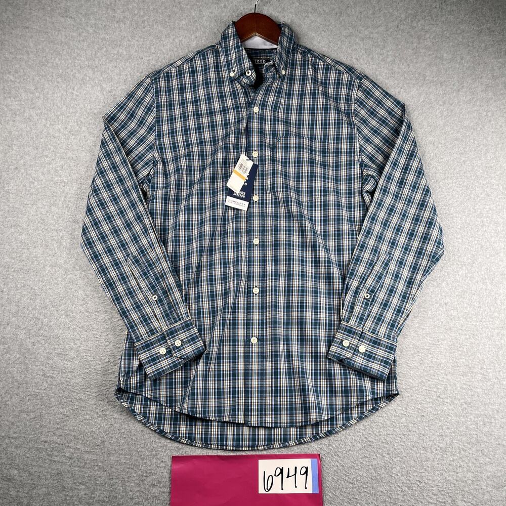 Izod Shirt Small Blue Plaid Stretch Performance Button Up Long Sleeve Men NEW